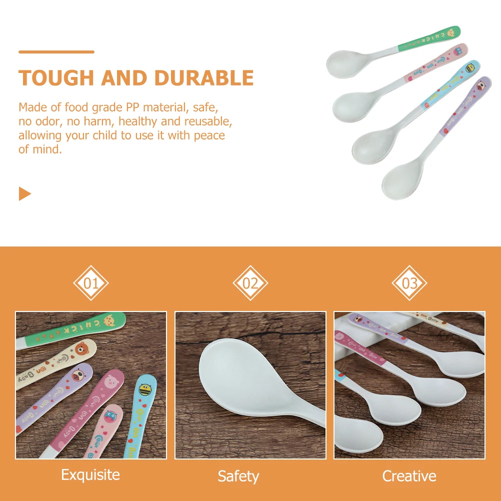 

4Pcs Baby Feeding Spoons Soft Silicone Head Easy Grip Training Utensils Baby Self Eating Toddler Food Spoon Kids Feeding Cutlery