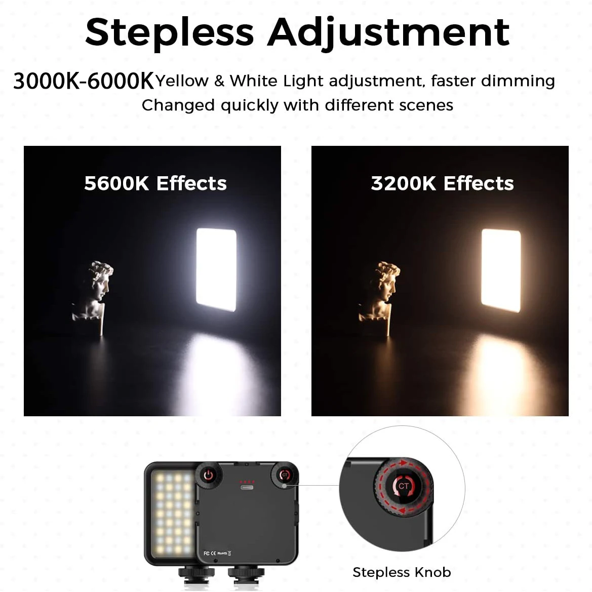 LED Video Light Portable Photography On-Camera 3000K-6000K Bi-Color lighting Cold Shoe for DSLR Camera Camcorder Gopro Vlog