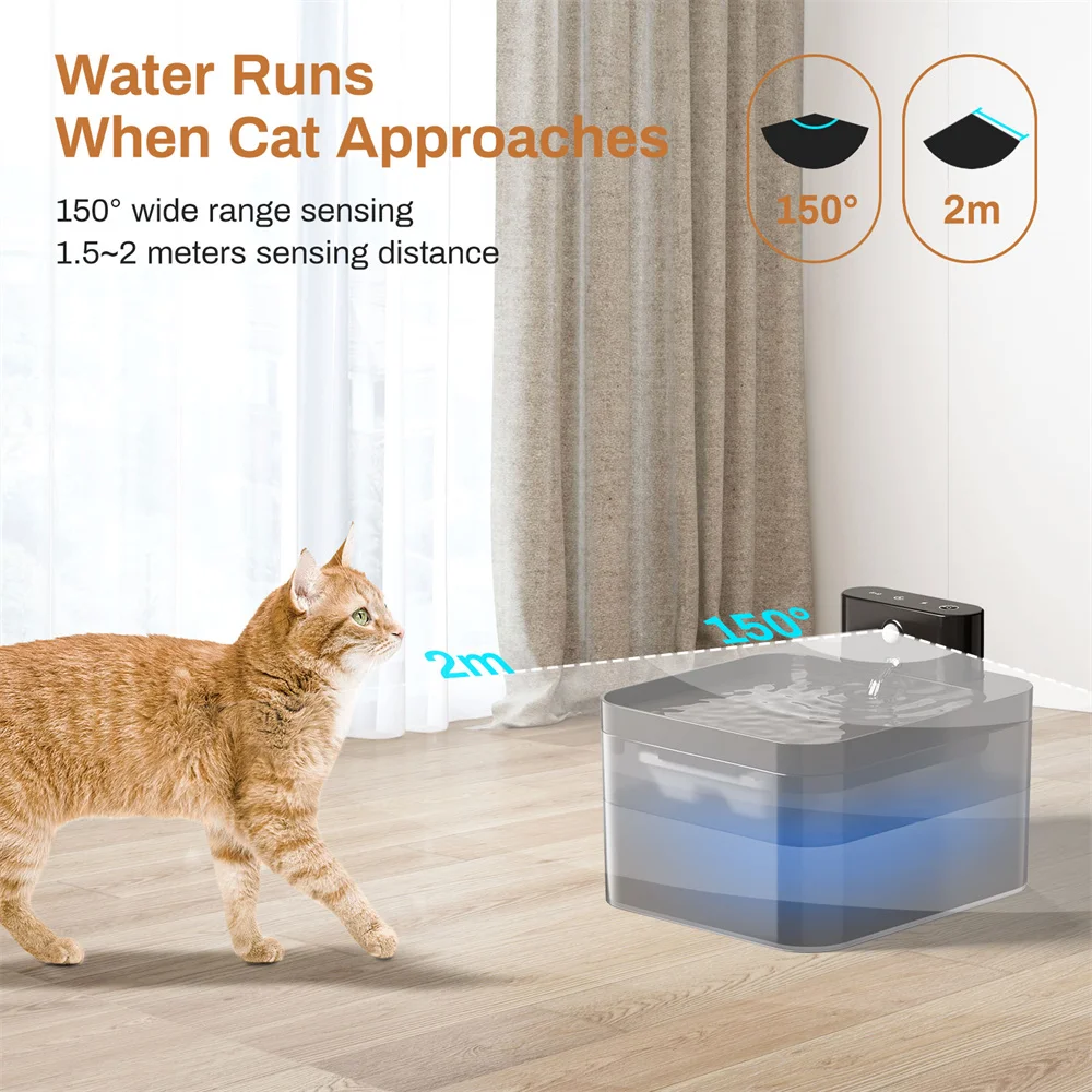 2.2L 5V Wireless Charging Cat Fountain Operated Automatic Pet Drinking Water With Motion Sensor Dog Cat Water Dispenser Bowl