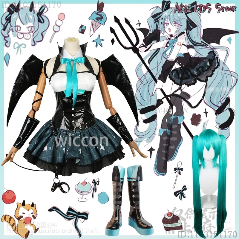 

Game Project Sekai Cosplay Mikuuu Anime Costume Little Raccoons Kawaii Dress Jirai Kei Girls Lolita Demon Wing Tail Cu Anime Cos