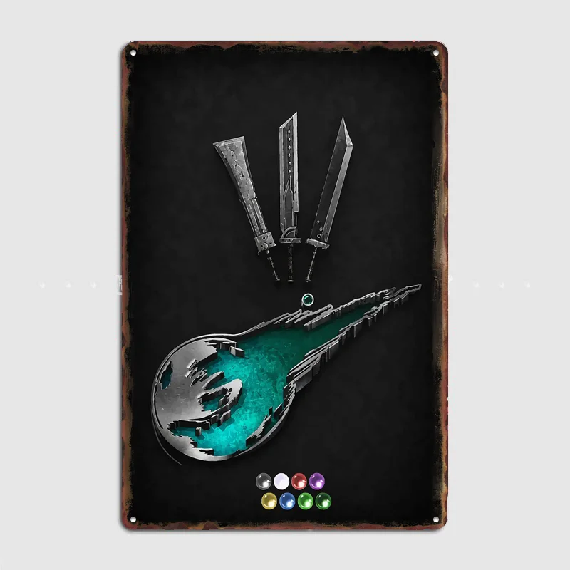 Final Fantasy VII Materia and Swords Poster Metal Tin Sign Indoor Outdoor Home Decor Bar Custom Posters Wall Room Decorations