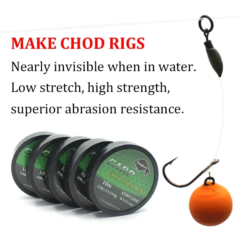 10m Carp Fishing Line Chod Filament Choddy Rigs Hook Link for Carp Chod Rig 15lb 18lb 20lb 25lb Clear Stiff