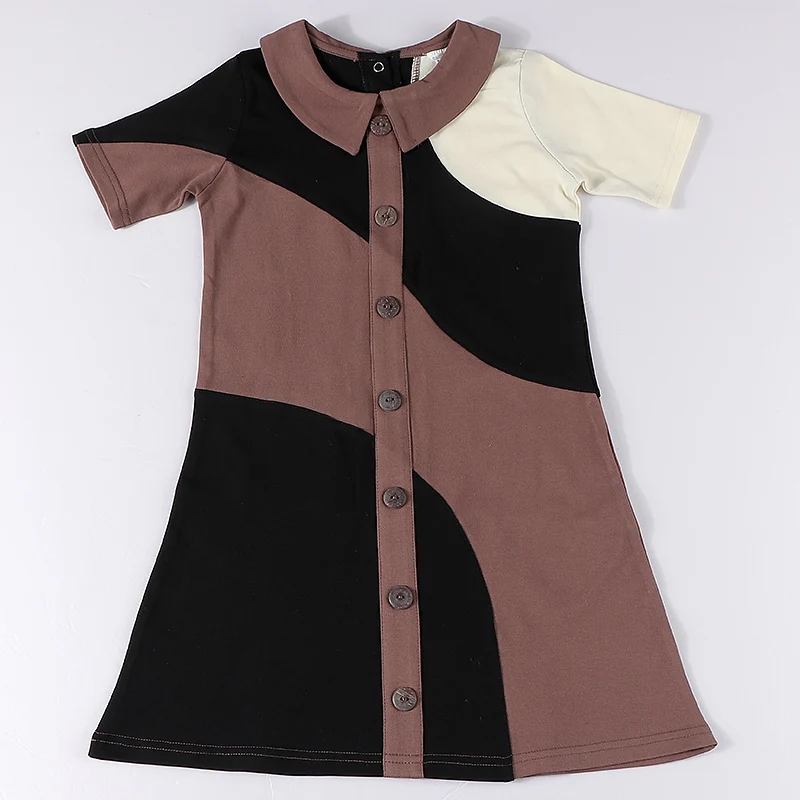 Girls dress summer short sleeve and long sleeve kids clothes girl dresses children clothing colorblock button down dress buttons