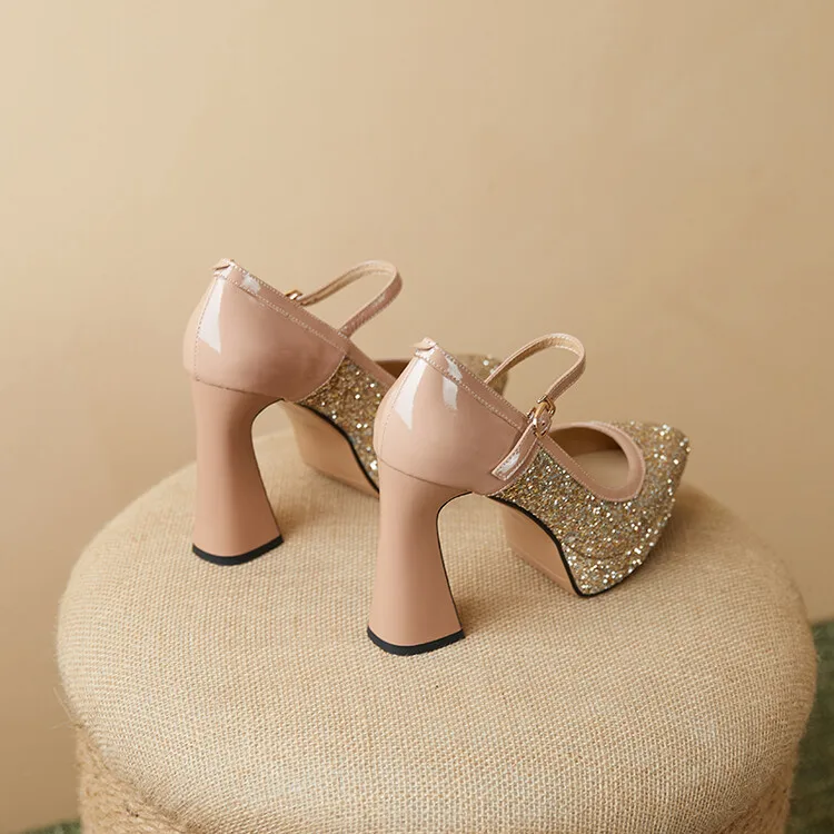 Mary Jane-Zapatos De charol para Mujer, calzado con plataforma ostentosa, punta estrecha, para fiesta y boda