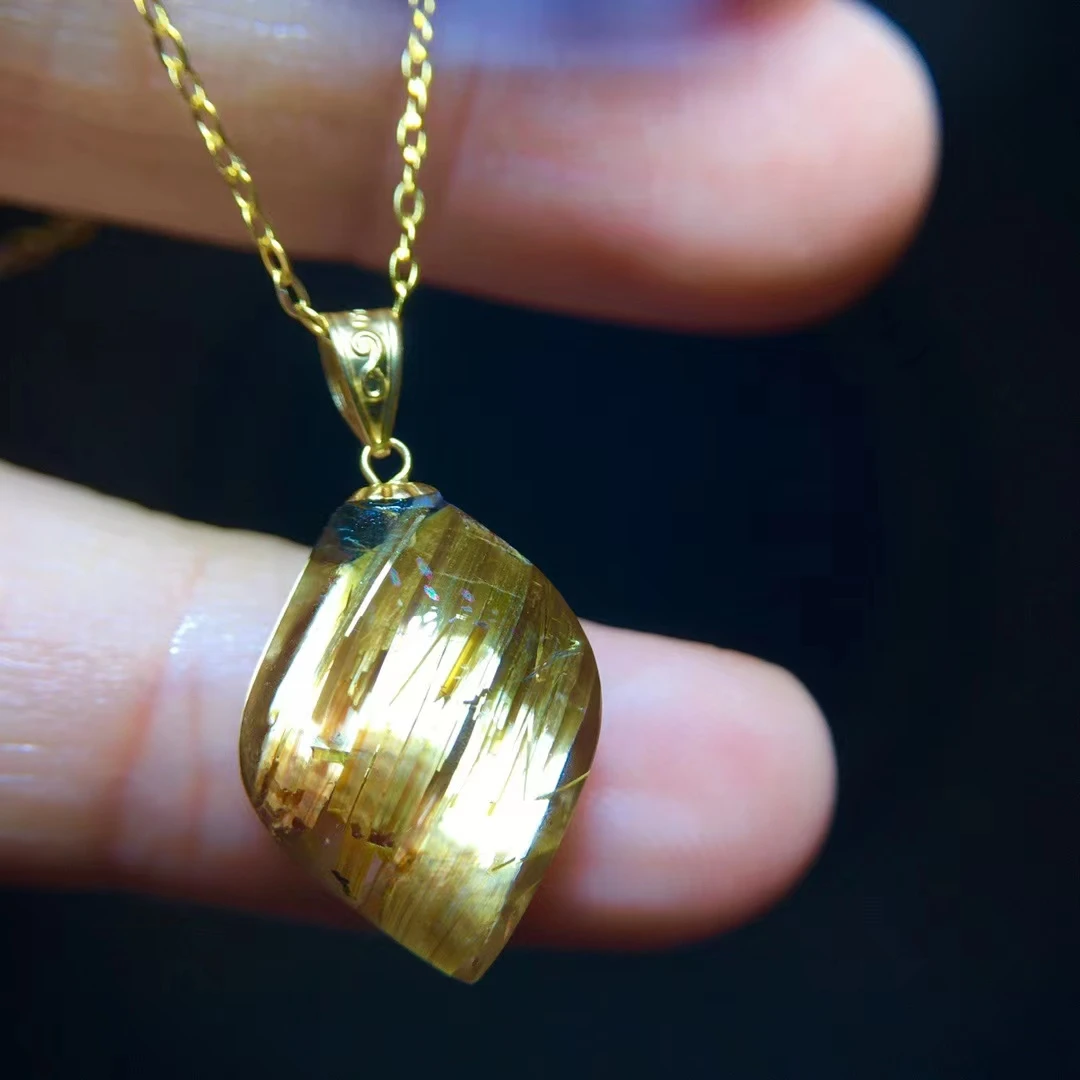 

Natural Gold Rutilated Quartz Pendant Necklace Water Drop Jewelry 16.1/12.1mm Fashion 18K Gold Rutilated Women Men AAAAAAA