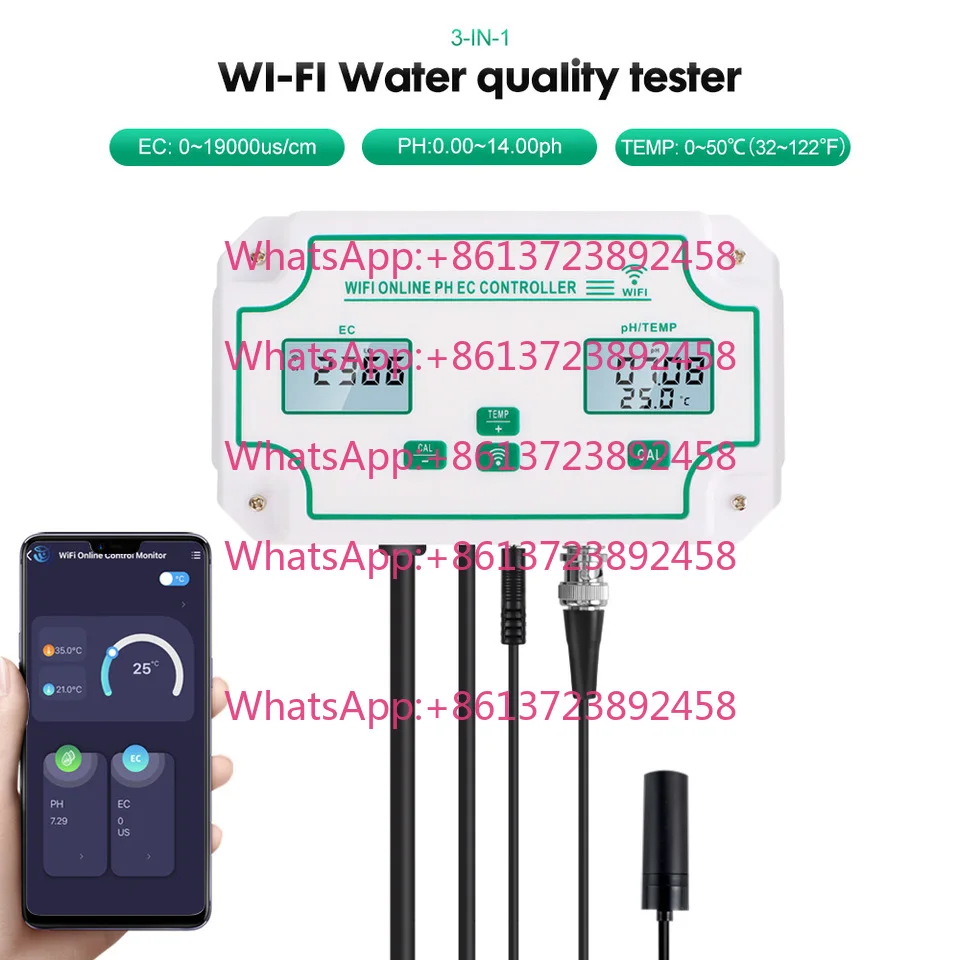 WiFi Water Quality Tester PH/EC/Temperature Meter Conductivity 0-19k Us/cm Temp 0-50C Smart Wireless Online APP Remote