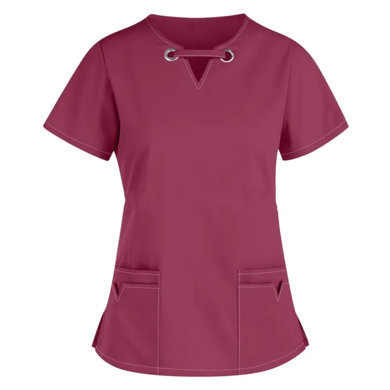 V-Neck Uniforme Enfermeira sólida, manga curta Scrubs, Top Trabalho Uniformes, Médicos Fato Cirúrgico, Salão de Beleza Hospital e Blusa Enfermagem