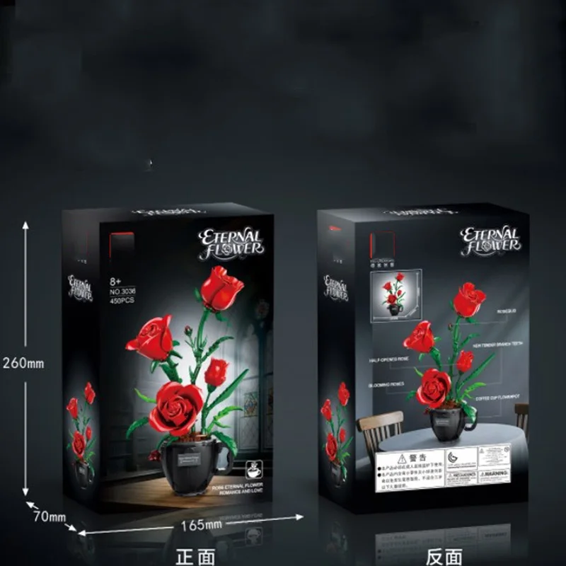 Gesimuleerde Koffiekopje Rose Model Bouwstenen Set Gemonteerd Plant Pot Boeket Ornament Bloem Speelgoed MOC Bricks DIY Meisje Geschenken