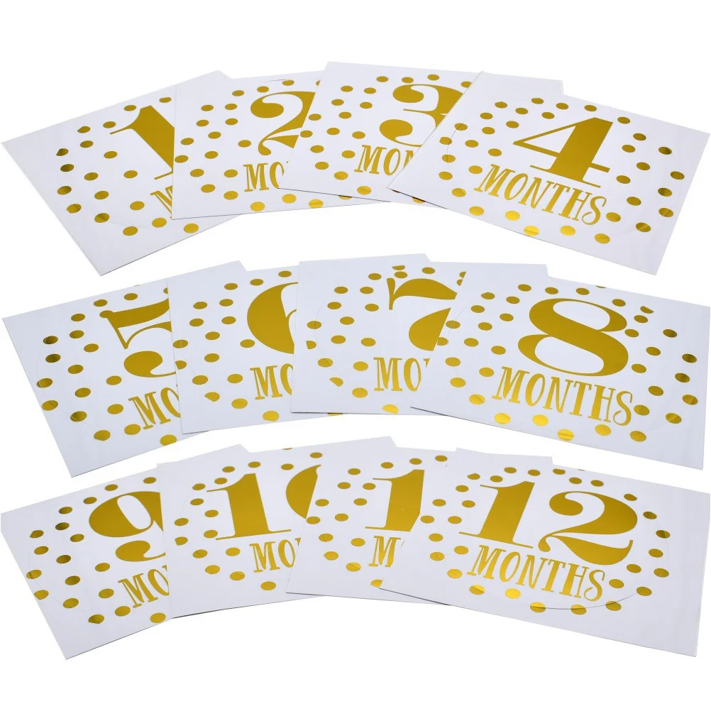 

12pcs Month Stickers for Baby Boy Girl Photoshoot Photo Props Milestone Decals Newborn Monthly Cards Year Clothing