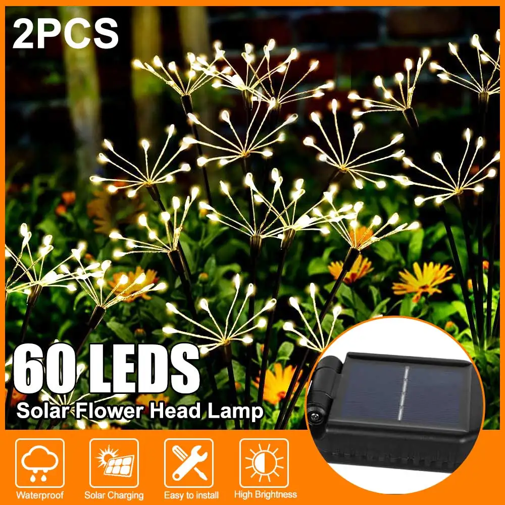 

2PCS Solar Garden Flower Lights Solar Copper Light Solar Firework Light Outdoor IP65 Waterproof With 2 Lighting Modes Outdoor