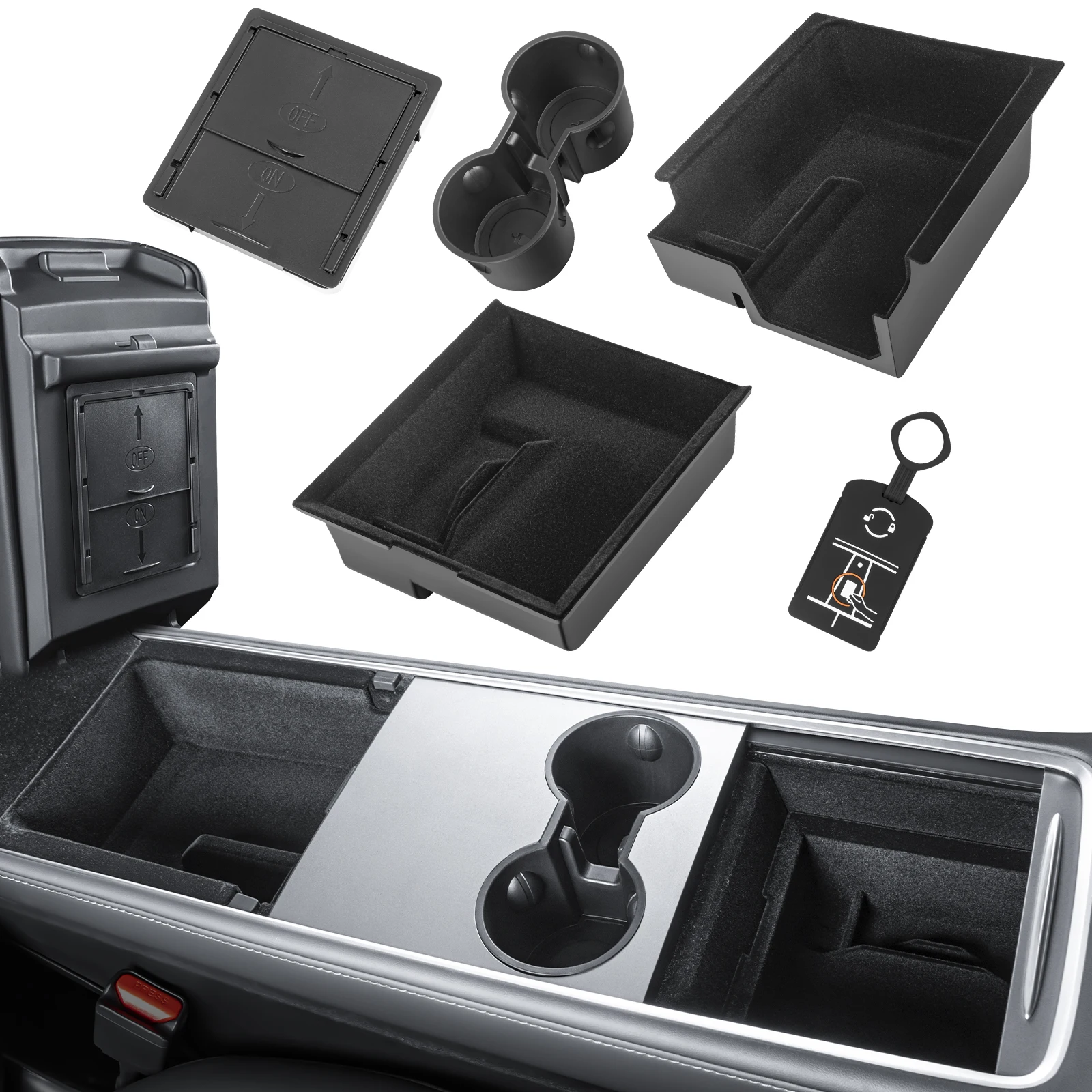 

5PCS Center Console Organizer Tray Cup Holder Armrest Hidden Storage Box for Tesla Model Y 2021-2024 and Model 3 2021-2023