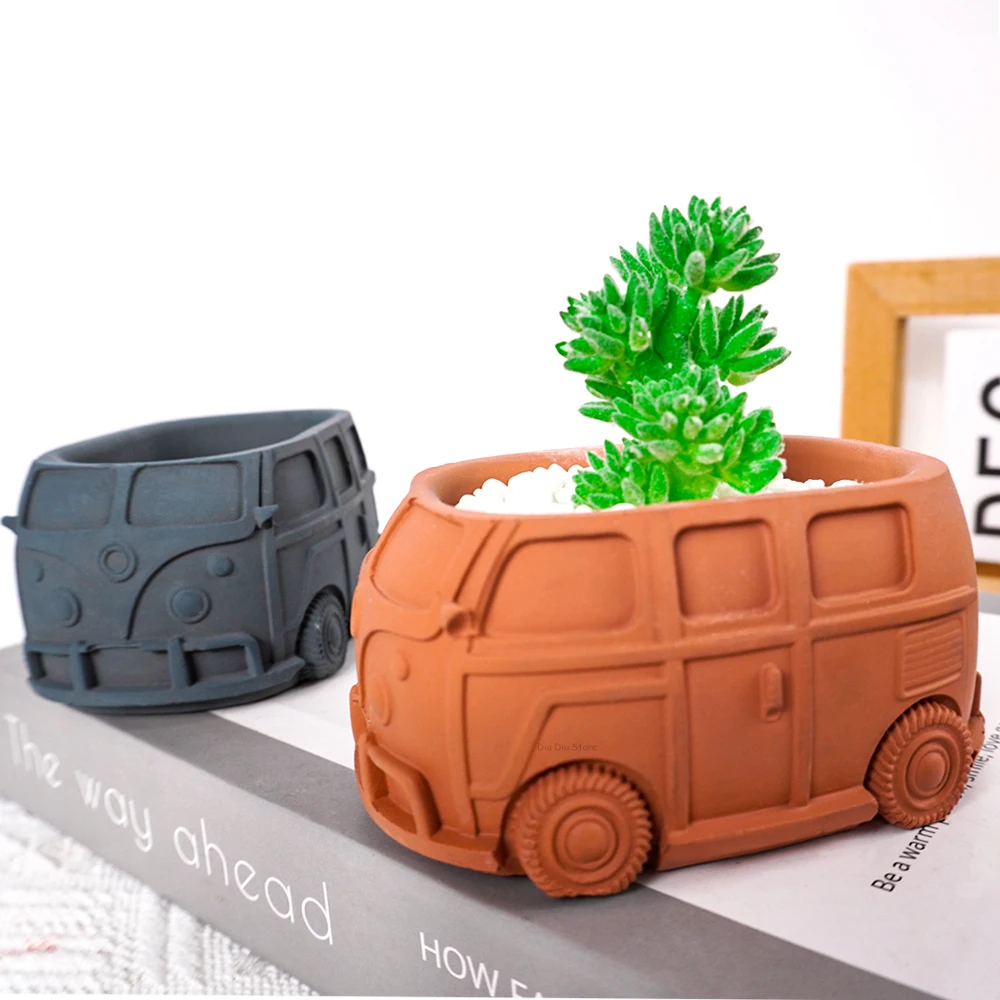 3D Kombi Bus Shape Flower Pot Silicone Mold DIY Van Car Epoxy Resin Cement Gypsum Pouring Mould Home Garden Decor Craft Gifts