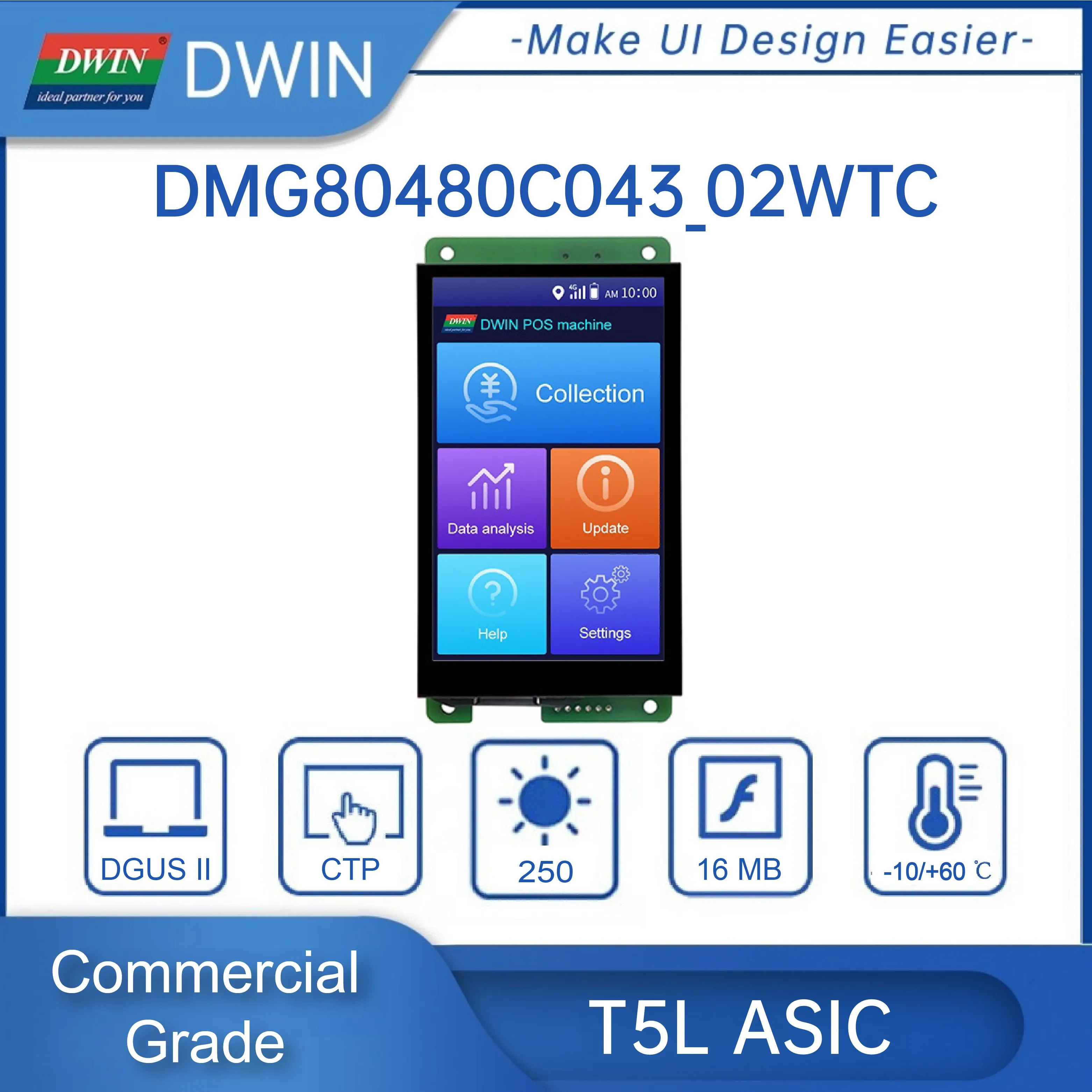 DWIN 4.3 Inch 480*800 TFT LCD HMI Display Module TTL UART IPS Capacitive/Resistive Touch Screen For Arduino DMG80480C043_02W