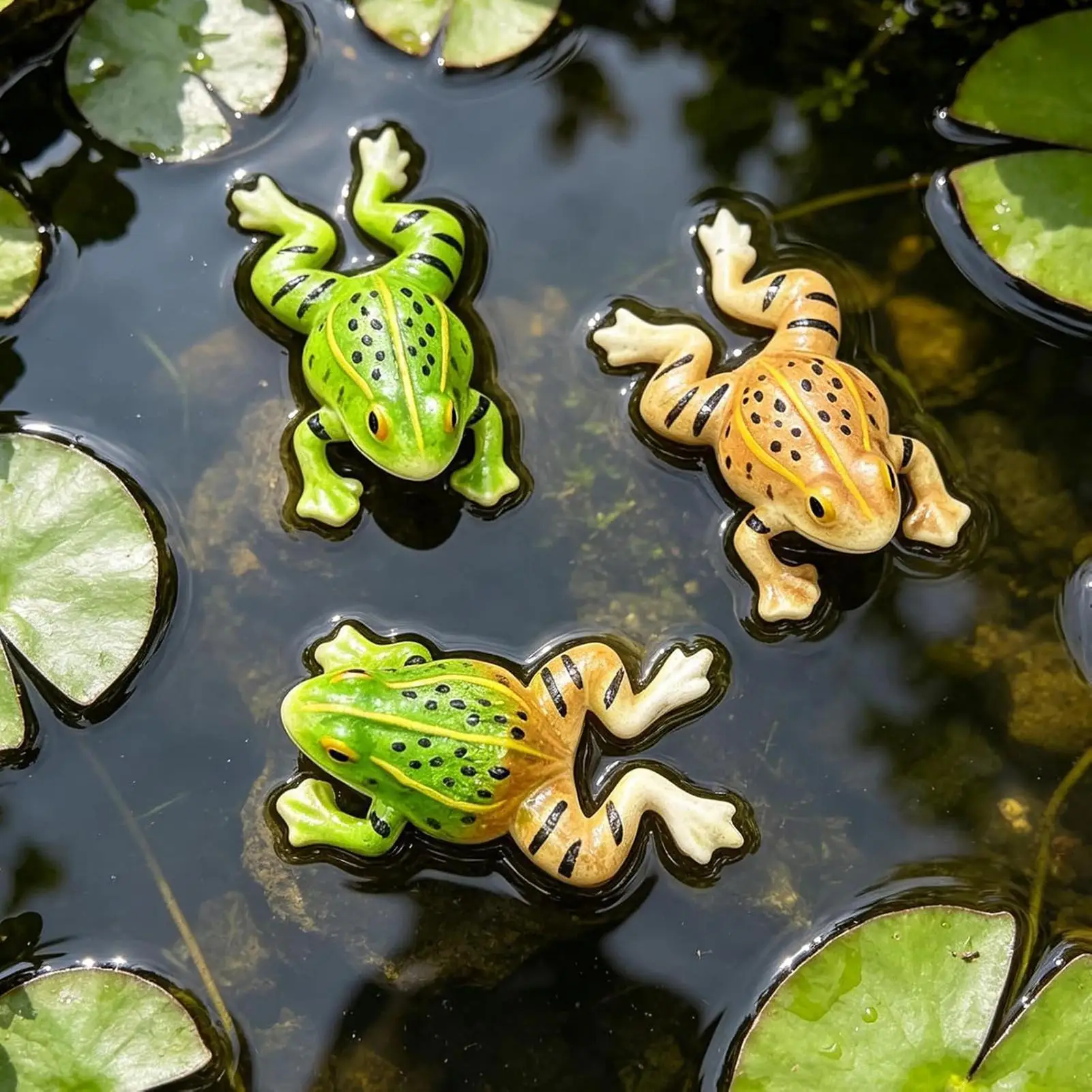 3er-Set Realistische Schwimmende Frösche aus Kunstharz, Dekorative Tierskulptur für Teich und Pool, Garten- und Terrassendekoration für den Außenbereich
