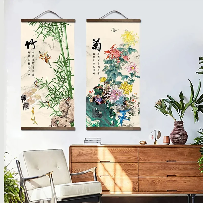 Printed Poster Nordic Canvas Painting Chinese Flower Bamboo Orchid Plum Blossom Chrysanthemum Wall Art for Gift Home Room Decor