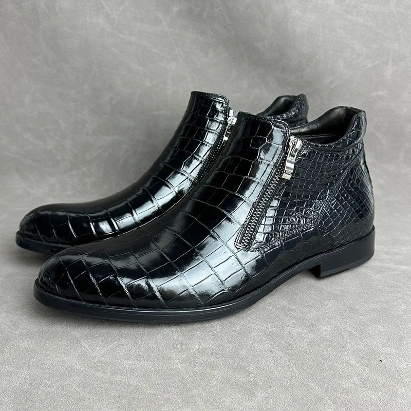 

New Autumn Winter Thai Crocodile Men's Walking Male Shoes High Top Business Casual Leather Suede Boots Trend Loafers Men Sneaker