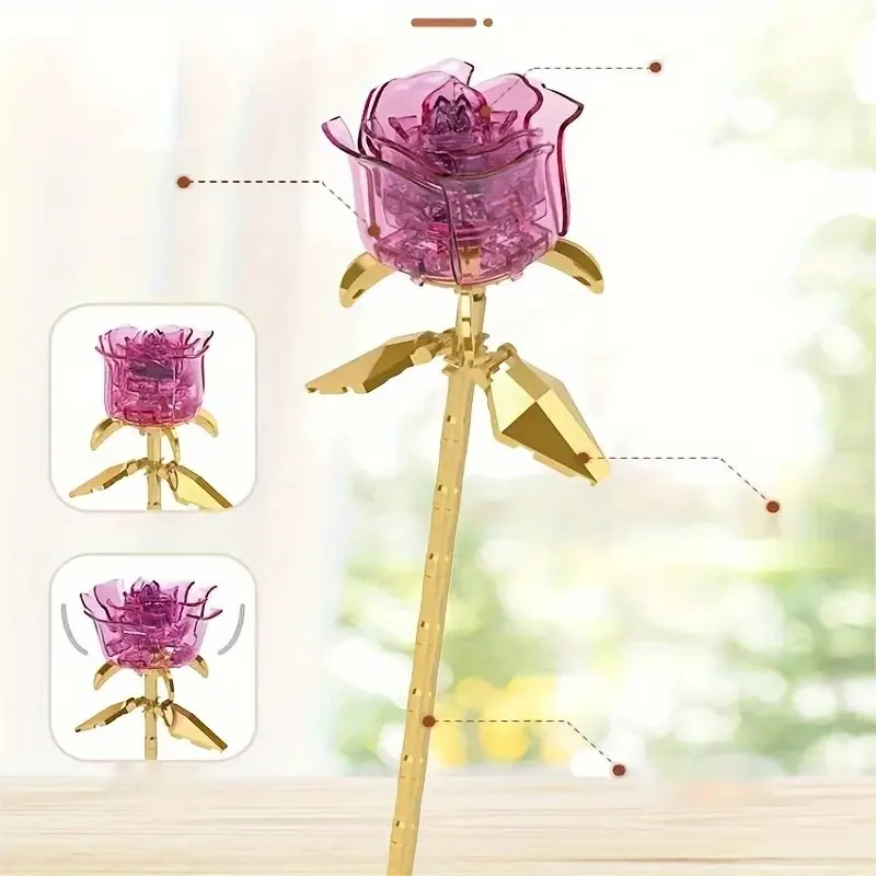 

DIY Transparent Rose Flower Series Building Blocks ABS Material Perfect for Christmas New Year Gift and Desktop Decor
