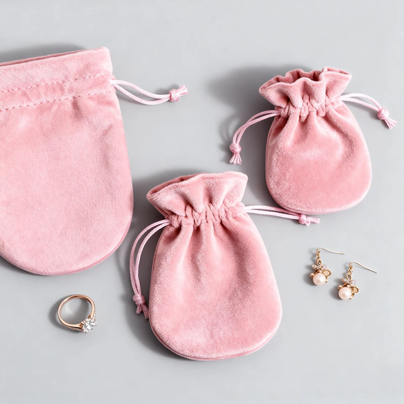 

10pcs Pink Arc Velvet Drawstring Bags 8*10cm Soft Texrure Fabric for Handmade Jewelry Packaging Storage Organizer Pouches