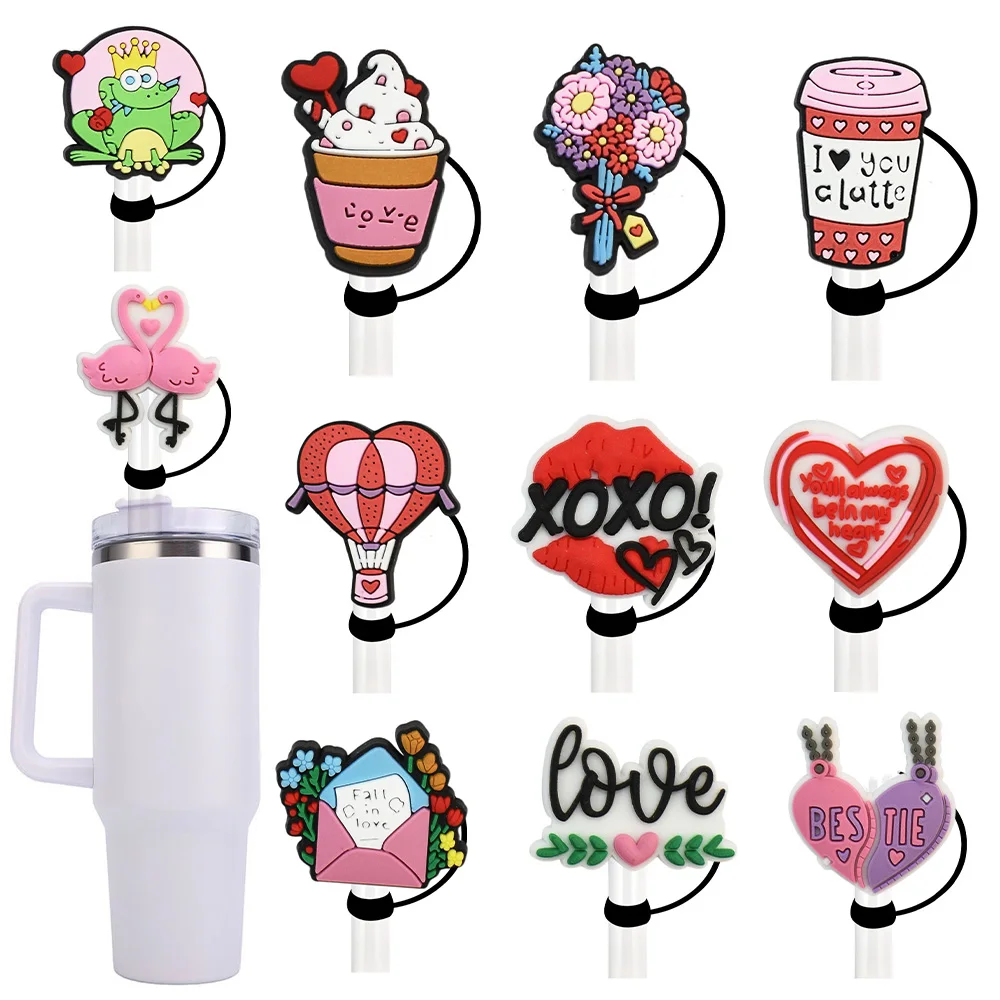 

1-11pcs New Love Girl Straw Cover Cap 10MM Drink Straw Plug Reusable Splash Proof Fit Cup Accessories Straw Cap Charms Pendant