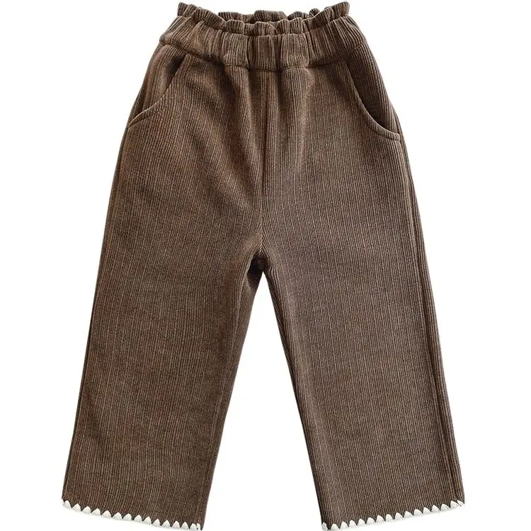 Girls Corduroy Wide Leg Spring Autumn Winter New Fashionable Stylish Baby Single-Layer Fleece-Lined Pants Outer Wear