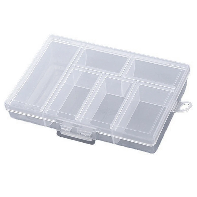 Draagbare Transparante Rechthoek 6 Roosters Opbergdozen Voor Knopen Kralen Medicine Containers Case Sieraden Display Box