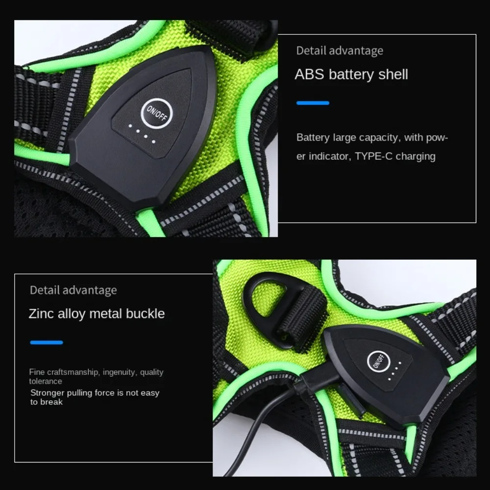 Light Up LED Dog Harness Adjustable Flashing Luminous Pet Chest Strap Rechargeable Soft Dog Glow Vest for Night Walking