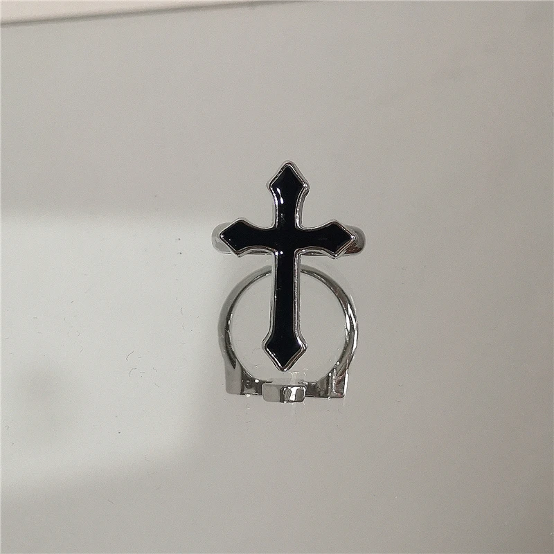 Punk Harajuku Goth Dornen Schwarz Silber Farbe Unregelmäßige Herz Kreuz Offenen Ring Für Frauen Männer Liebhaber Vintage 90er Jahre Y2K Grunge Jewely