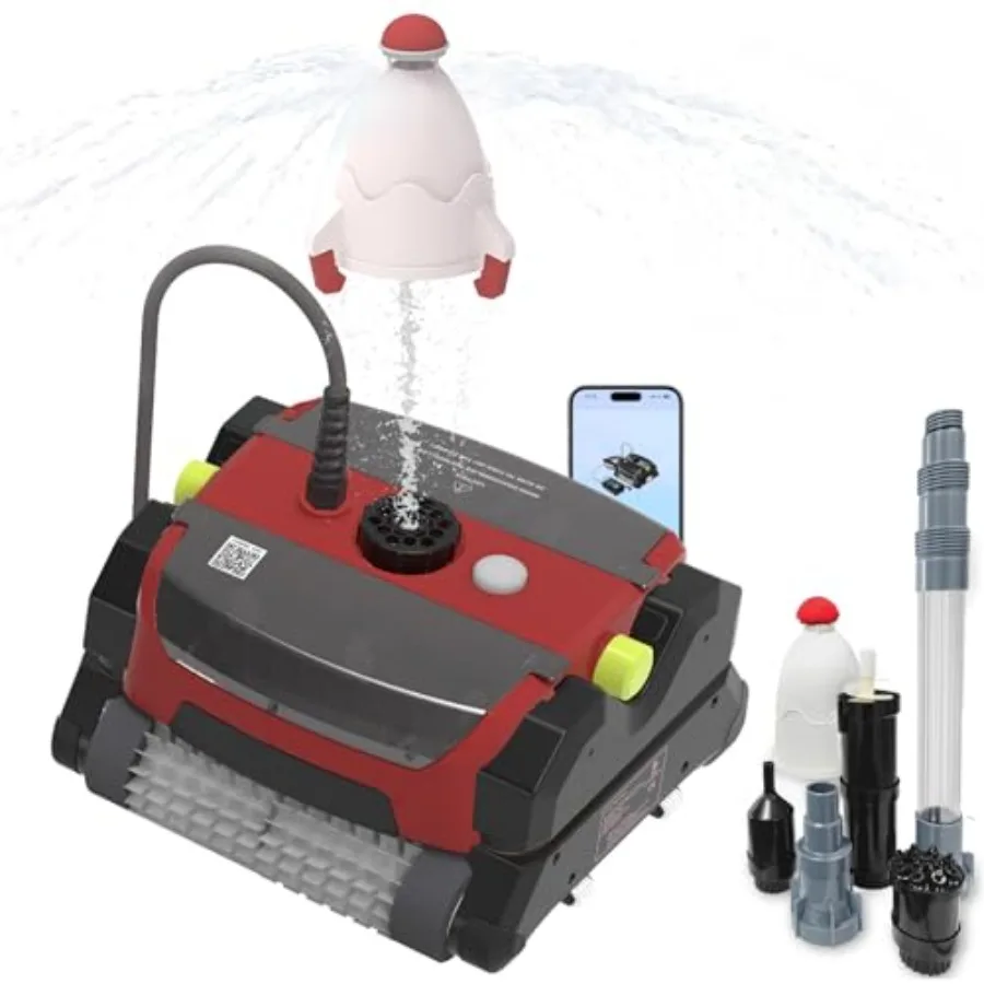 

Automatic pool vacuum for above ground pools, wired robotic cleaner with strong suction, red color, underwater fountain simulat