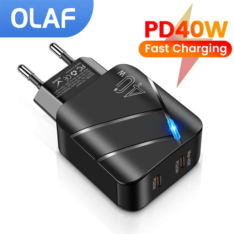 PD 40W USB C Charger 2 Ports Type C Charger Adapter For iPhone 14 13 12 Xiaomi Samsung Huawei QC 3.0 USB C Fast Charging Charger