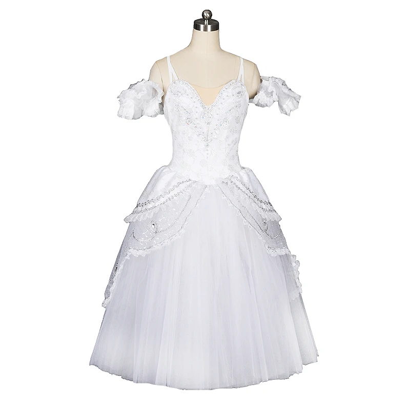 

White silver ballet Tutu Dress Ballerina Long Dress girl gold Court Romantic Ballet Tutu Dress competition For women JN8902