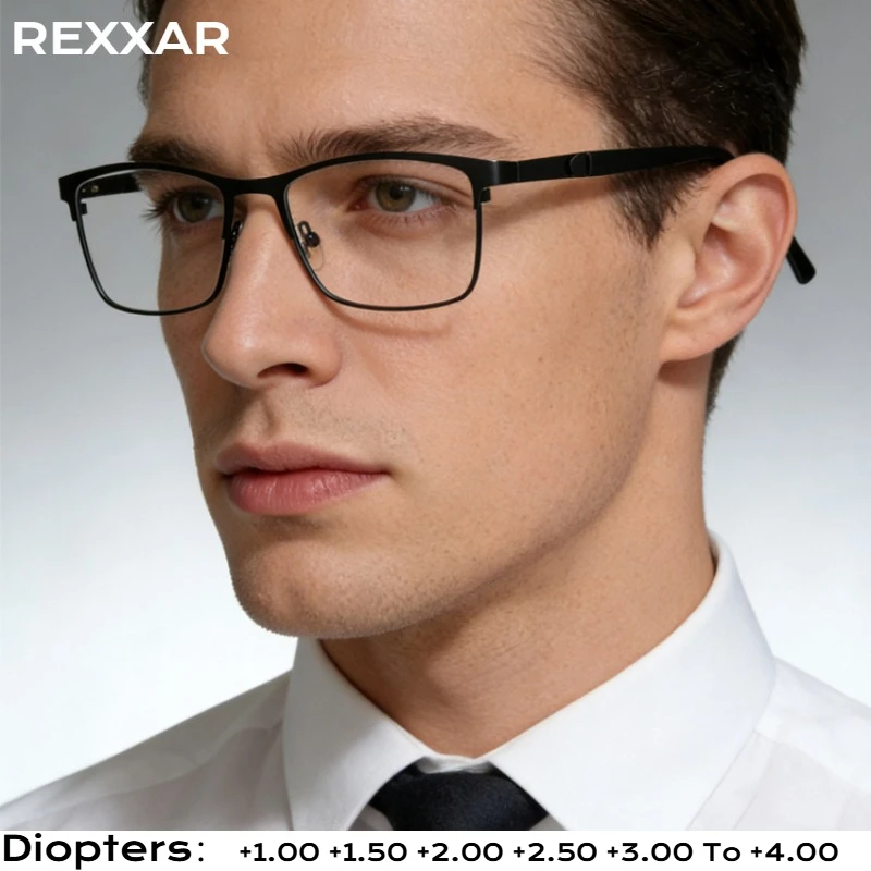Neue Trend-Lesebrillen für Damen und Herren, Hochwertige Metall-Halbrahmen Geschäfts- und Bürobrillen mit Sehstärke +1,00 +1,50 +2,0 +2,5