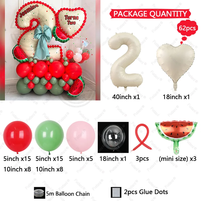 62 قطعة من فيلم البطيخ الصيفي 40 بوصة كريمي أبيض من الألومنيوم مجموعة رقمية لتزيين حفلات أعياد الميلاد مستلزمات هدايا استحمام الطفل #4