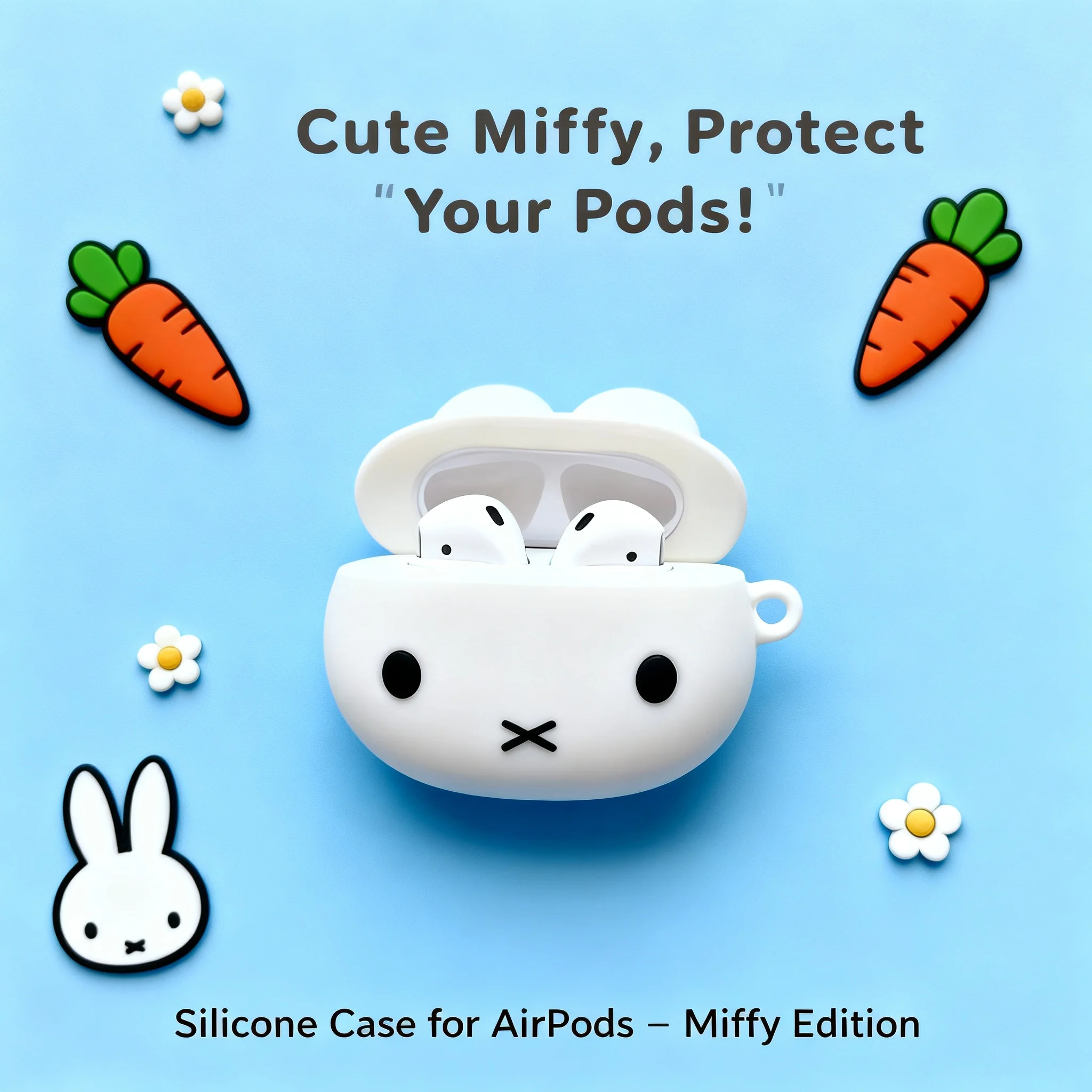 Capa Protetora de Silicone Kawaii MIFFY para Fones de Ouvido Bluetooth Sem Fio Airpods 4 1 2 Geração Pro 3 - Presente Brinquedo