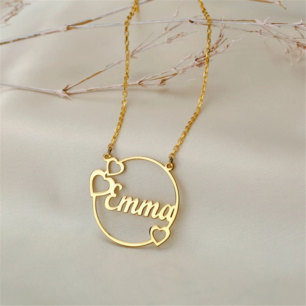 Custom Name Necklace For Women Personalised Any Font Gold Nameplate Stainless steel Round Necklace Best Friend Birthday Gift