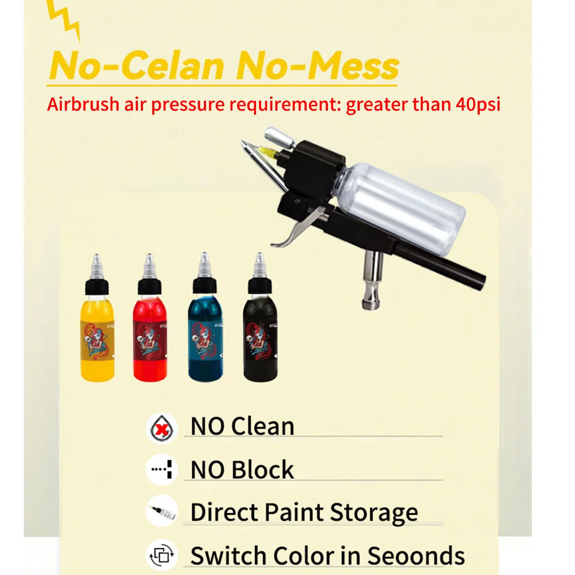 YD-MX116A Kit de aerógrafo sin limpieza para pintura de modelos, restauración de muebles, maquillaje, pintura artística de uñas, tatuaje de color en el pastel