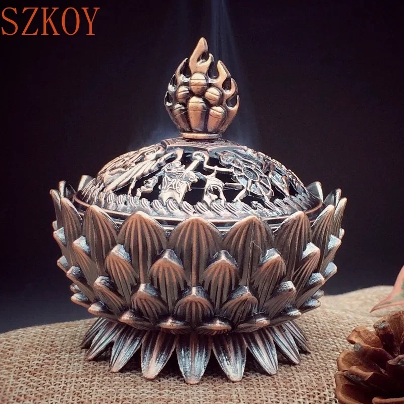 3 Colors Holy Lotus Flower Incense Burner Buddhism Incense Burner Zinc Alloy Bronze Mini Incense Metal Craft Home Decoration