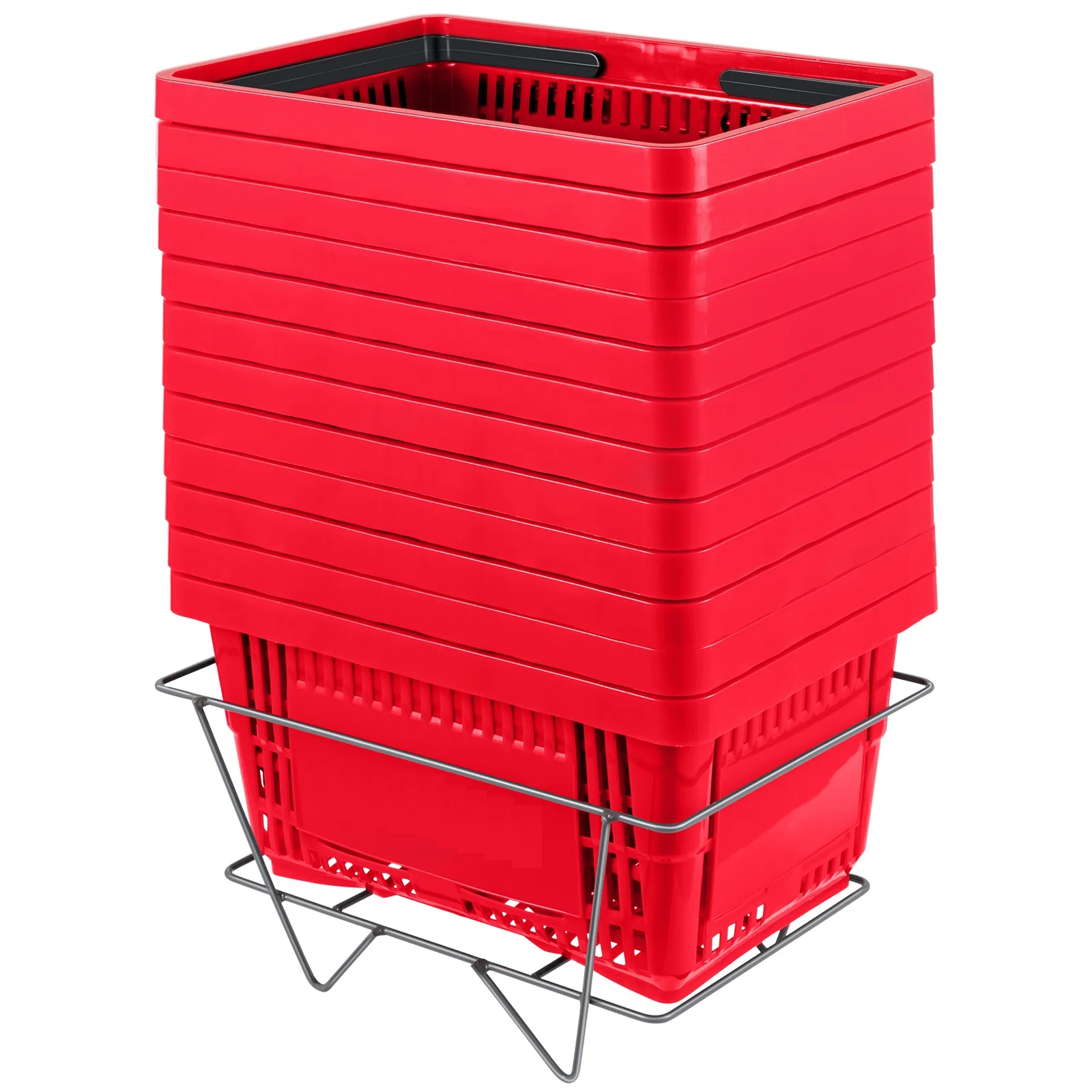 

SucceBuy 12Pcs Shopping Basket 16.9"L x 11.8"W Durable HDPE Red/Blue Storage Basket with Plastic Handle Used for Grocery Retail