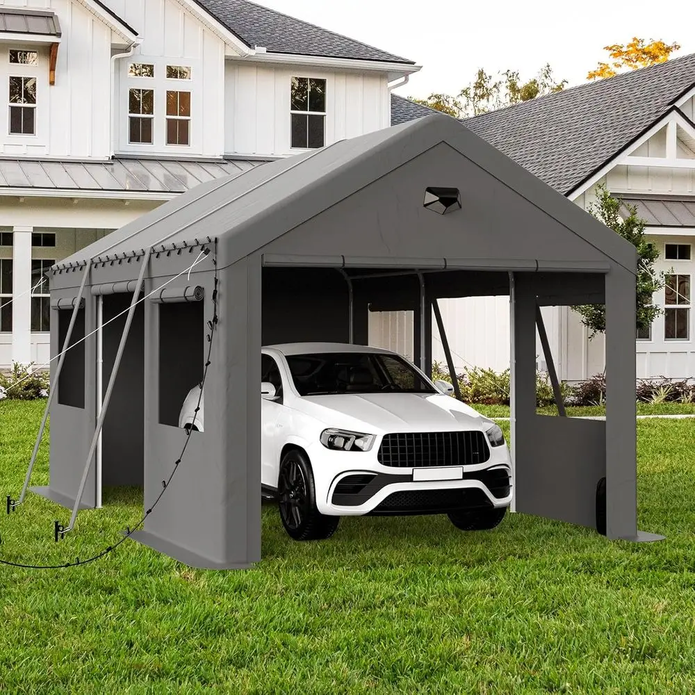 

Sturdy 10x16 Drive-Thru Garage with Detachable Side Panels, Grey
