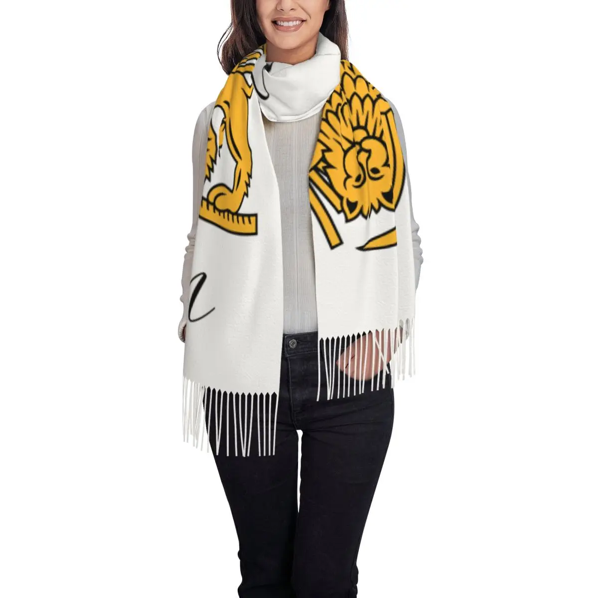 Female Scarf Warm Make Iran Great Again Head Scarves with Tassel Iranian National Emblem Gold Lion Casual Shawl Wrap Foulard