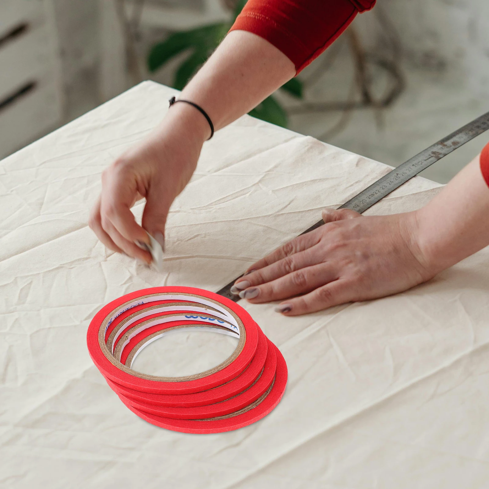 

4pcs Red Paper Tape for Clothing Props Vertical Cutting Marking Line Adhesive Tape DIY Crafts Positioning Tool Clothes Masking