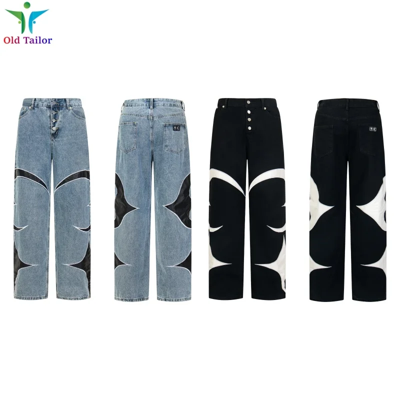 24SS THUGCLUB Embroidery Patchwork Logo Jeans Washed High Quality Men's Women's Straight Leg Long Pants