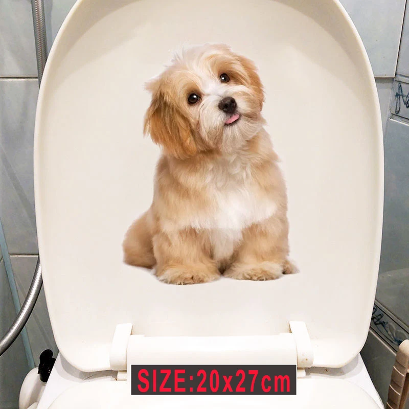 MT12# Cute Dog Bichon Modern Decorative Home Stickers Waterproof Self-adhesive BathroomToilet Stickers