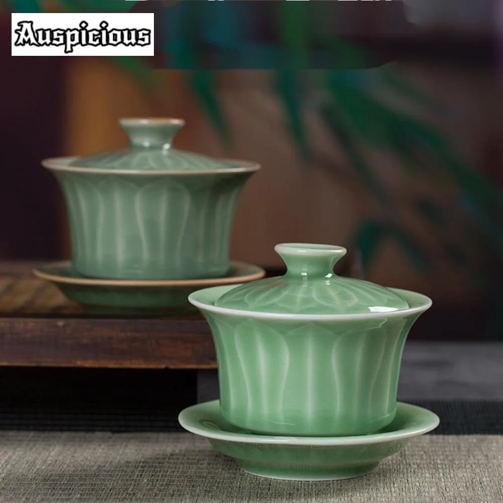 

100 мл Китайский Лунцюань Селадон Gaiwan эстетический Лотос Rhyme три таланта чай Tureen чайная чашка чаша чайные предметы коллекция