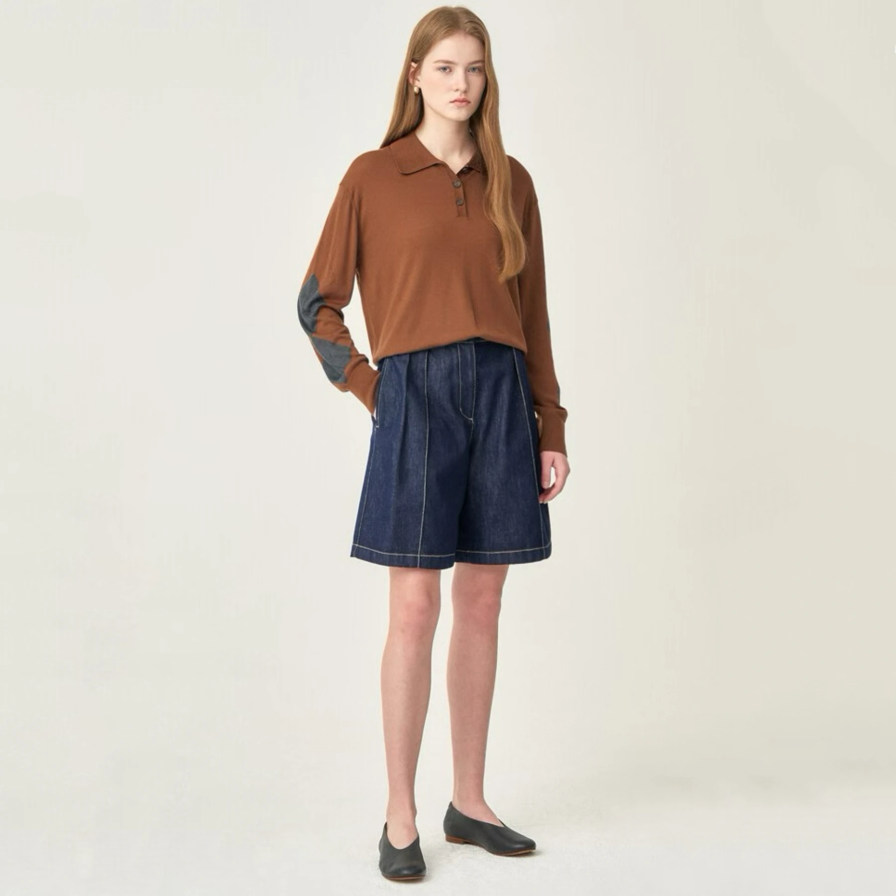 

Classic Versatile Knitted Long Sve irt Loose Fit Lemon Cheese Casual Turn-down Collar Autumn ential Wardrobe Piece