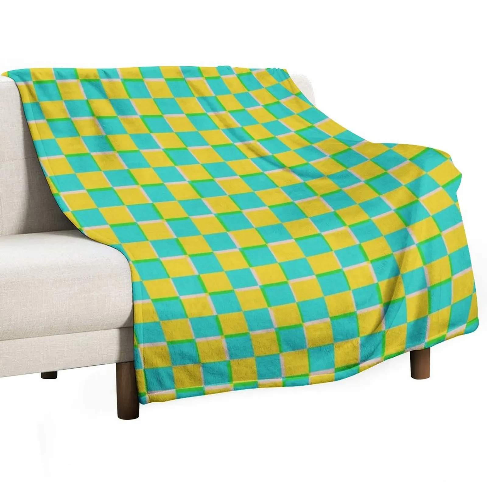 

Turquoise and Yellow Checkerboard Pattern Throw Blanket Bed covers Softest Plaid Blankets