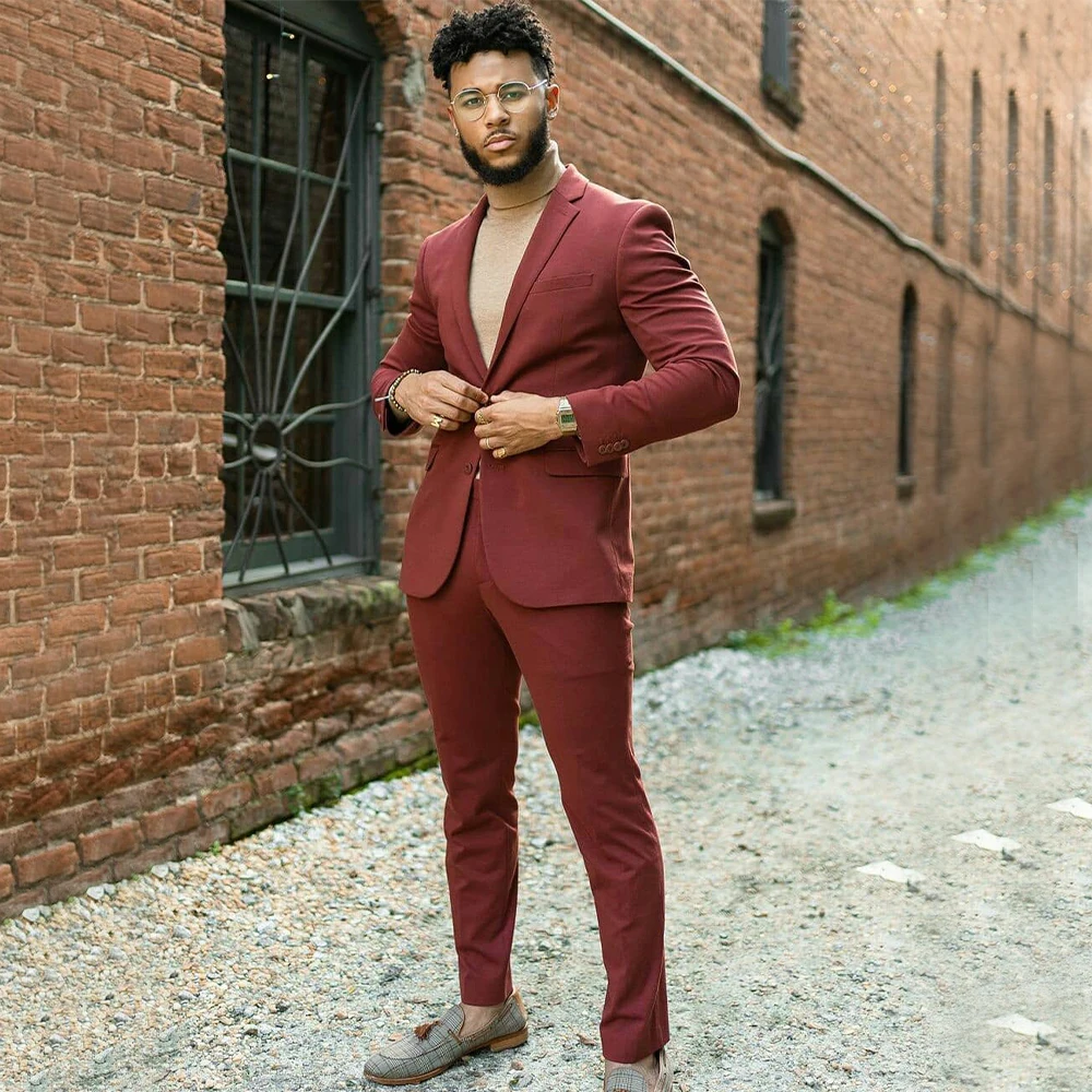 

Red Men Suits 2 Pieces Blazer Sets trajes de hombre Prom Party Suit Single Breasted Travel Outdoor Mens Clothes Jacket Pant