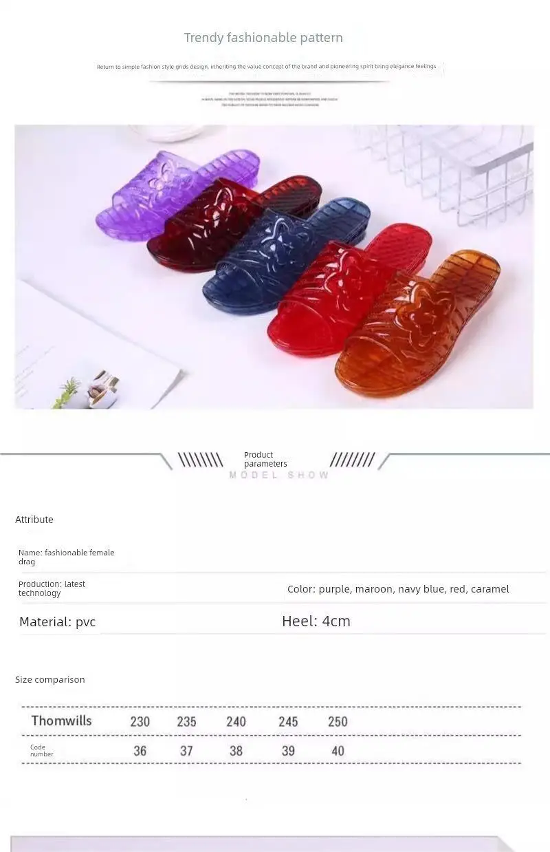 Sandalias de gelatina de cristal para mujer, talla grande, con soporte de plástico, antideslizantes para baño, sandalias de p...