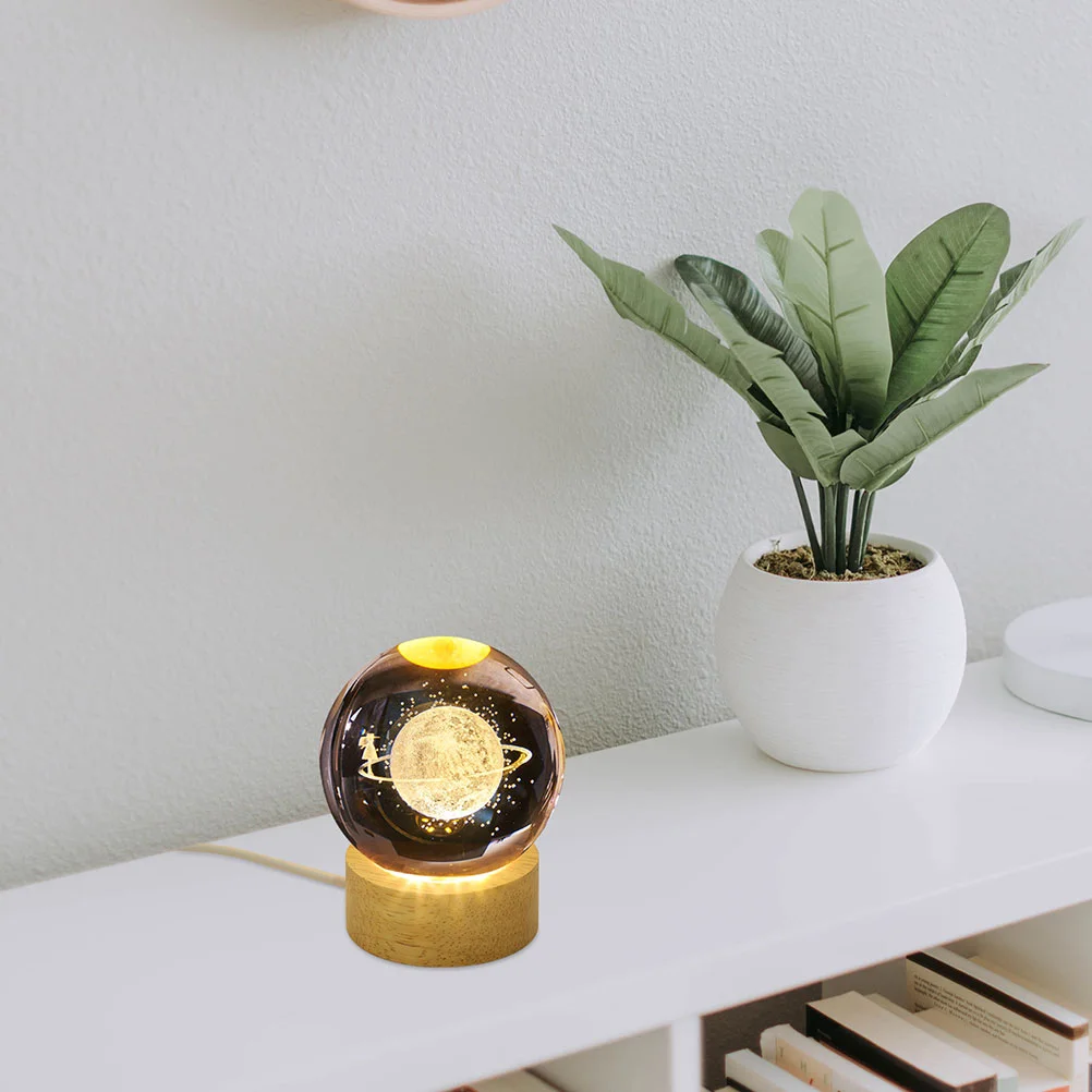 Wood Lamp Base 6cm Wide 2cm Thick LED Light Base for Crystal Glass Display Round Rack Warm Glow Night Light