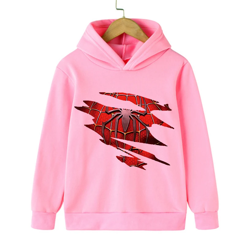 Desenhos animados com capuz Super Hero Spiderman para crianças, moletom rosa para crianças, moletom gráfico kawaii para meninos e meninas, bebê