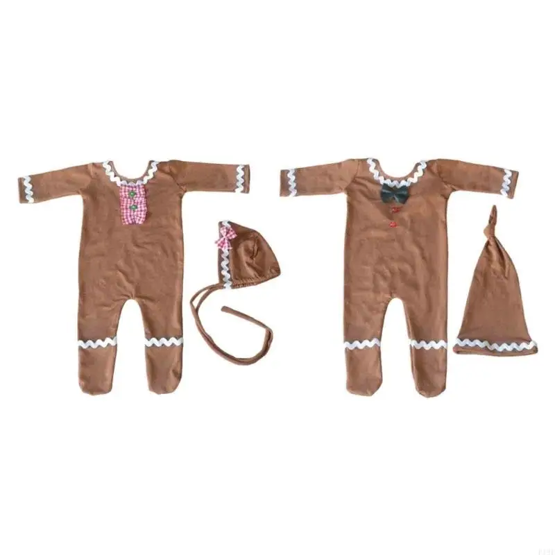 

F19F Newborns Photography Clothing Hat with Romper Christmas Baby Photo Props Set